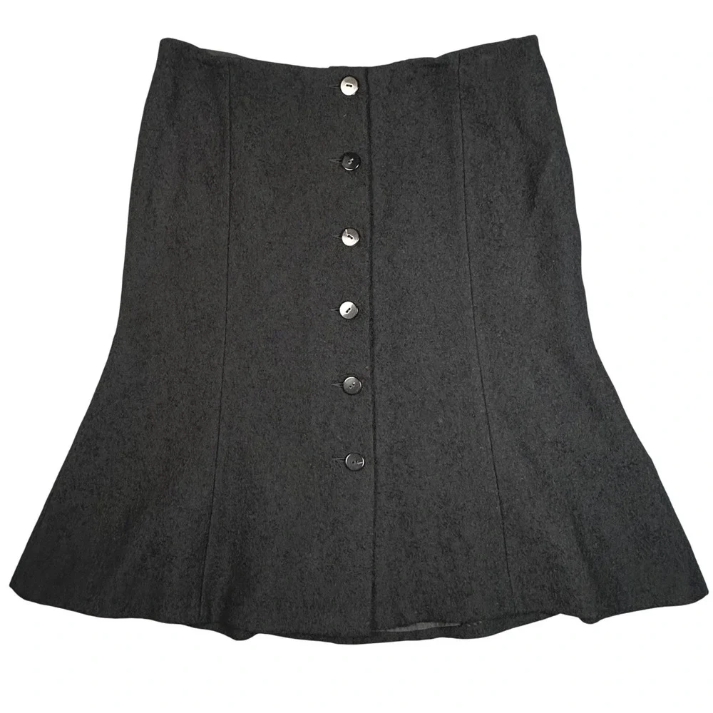 Vintage Michael Kors Collection Wool Skirt Womens 10 Black Button Front Italy